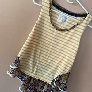 Anthropologie Yellow Striped Tank Top with Floral Accents
